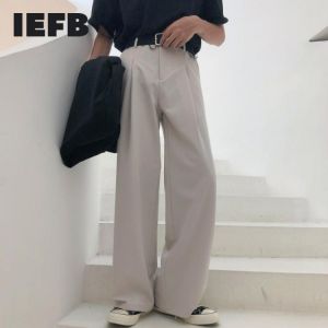 IEFB 2021 Autumn New Wide-leg Mop Pants For Men Korean Streetwear Fashion Loose Straight High Rise Pants Casual Trousers 9Y3527