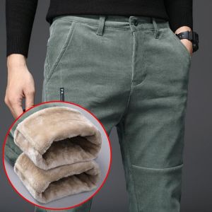 Quality Cashmere Trousers Men Middle-aged Winter Plus Velvet Thick Warm Men's Corduroy Pants Loose Straight Pants Size 38