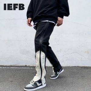 IEFB Streetwear Hip Hop Men's Causal Pants Side Functional Side Zipper Sweatpants Men's Contrast Color Patchwork Trouser