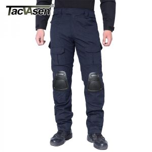 TACVASEN Tactical Solid Combat Pants With Knee Pads Mens Solider Training Airsoft Pants Army Military CS Paintball Trousers