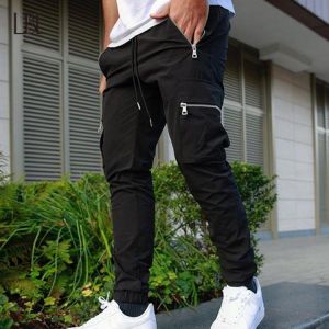Jogger Sweatpants Track Pants Men Slim Fit Workout Trousers Male Multi-pocket Casual Skinny Pants Men's Zipper Design Sportsw