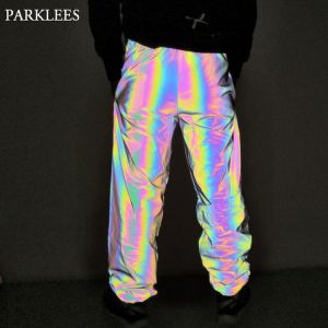 Rainbow Reflective Pants Men Brand Hip Hop Dance Fluorescent Trousers Casual Harajuku Night Sporting Jogger Pants Gray