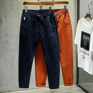 Autumn Drawstring elastic waist Men Harem Pant Navy Orange Trousers Fashion Feet Casual Trouser Hip Hop Cargo Pants Streetwear