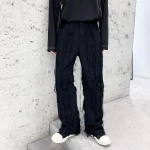 Men Broken Edge Stripe Splice Casual Straight Pant Male Streetwear Hip Hop Gothic Black White Trousers Japan Harajuku Korea Pant