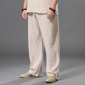 Pants Large Size Summer Men's Cotton Tall Big Sizes Wide Leg Linen Pant Oversized Jogger Trousers Male Plus Size Loose Pants 