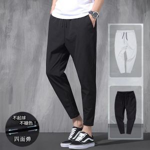 2021 New Korean Ice Silk Elastic Trousers Four Seasons Thin Casual Men'S Loose 9-Point Large Size Small Foot Sports Pants Spr
