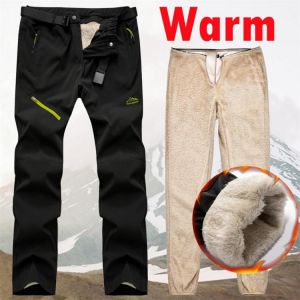 Mens Outdoor Pants Tactical Waterproof Trousers Autumn Winter Warm Pants Trekking Camping Pants Fur Lined Velvet Inside 4XL