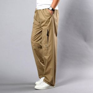 Summer Men's Khaki Pants Large Size Straight Fit Big Sizes 5XL Side Pockets Wide Leg Cotton Black Cargo Pants Work Trousers M