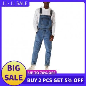 Men's Denim Bib Pants Washed Full Length Jeans Jumpsuits Hip Hop Straight Jean Overalls for Men Streetwear New Male Jumpsuit
