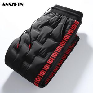 ANSZKTN new style Winter Down Cotton Pants 90% White Duck Down High Waist Thick Warm Down Trouser Outdoor Hiking Waterproof Pant
