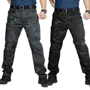 Men Camo Multi-Pockets Cargo Pants Quick Dry Outdoors Sports Tactical Trousers Camouflage black Trousers for Travel Hiking climb