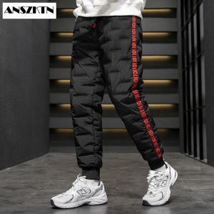 ANSZKTN new style Men White Duck Down Pants Winter Thick Warm Slim Elastic Waist Scratchproof Windproof Trousers Skiing Camping