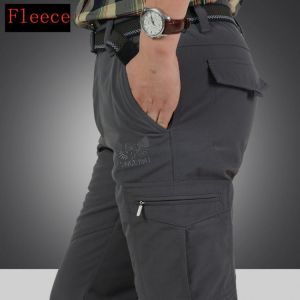 Warm Fleece Winter Pants Thicken Men Zipper Waterproof Work Casual Pants Men Military Tactical Cargo Pants Male Trousers 4XL