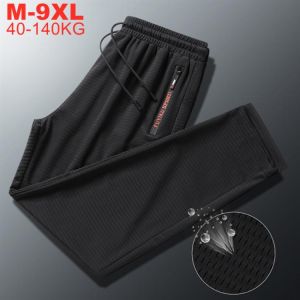 Plus Size 9xl 8xl 7xl Summer Breathable Sweatpants Men Cool Quick Dry Men's Ice Silk Pants High Quality Oversize Trousers Mal