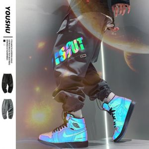 Men's Casual Cargo Pants Men Black Korean Harem Pants Trend Loose Trousers Streetwear Pantalon Homme Reflective Techwear Male