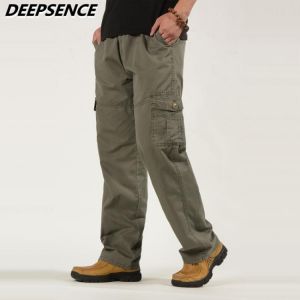Men Casual Pants Four Seasons Thin Cargo Pants Men Pockets Zipper Elastic Waist Trousers Loose Outdoor Jogging Sports Pants Men