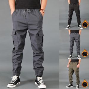 New Winter Men Pants Thick Fleece Joggers Multi Pocket Loose Sport Trousers Male Casual Warm Sweatpants Cargo Pants Spring Fall