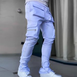 Hip Hop Men's Casual Pants European Popular Logo Large Straight Reflective Multi-pocket Cargo Pants Men's Sports Pants