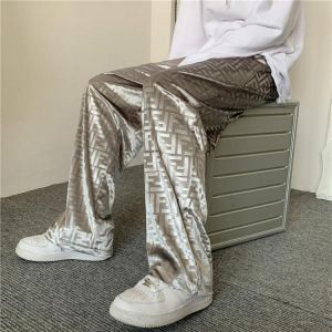 Pleated Straight Pants Men's Fashion Elastic Waist Casual Pants Men Streetwear Loose Ice Silk Trousers Mens Wide Leg Pants S-