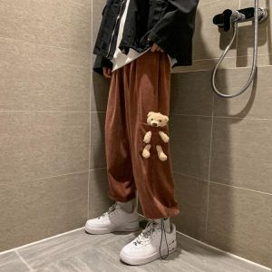 Trendy Loose Corduroy Bear Guard Pants Spring and Autumn Pants Male Ins Hong Kong Wind All-match Casual Pants Street Wear Pants