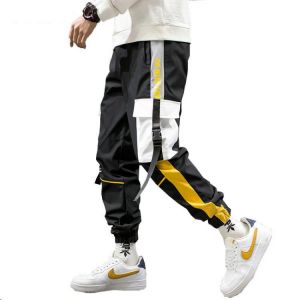 Streetwear Men Black Joggers Pants 2021 Mens Big Pockets Ribbons Hiphop Cargo Pants Male Overalls Sweatpants Men Clothes