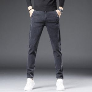 Autumn Winter Warm Men Stretch Corduroy Pants Straight Slacks Long Skinny Casual Pants Thicken Corduroy Trousers size 38