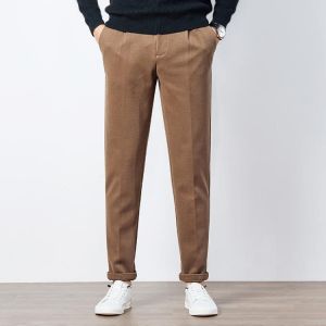 Plus Size 29-40 Autumn and Winter Thick Straight Loose Pants Classic Embroidery Business Gentleman Men's Stretch Casual Pants