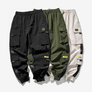 2021 New Hip Hop Joggers Cargo Pants Men Harem Pants Multi-Pocket Ribbons Man Sweatpants Streetwear Casual Mens Pants S-5XL