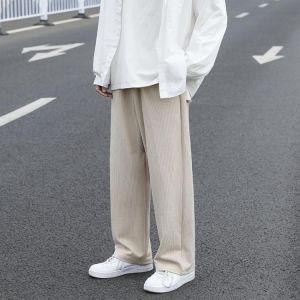 Spring Summer Wide-leg Pants Men's Fashion Casual Pleated Pants Men Streetwear Loose Hip-hop Straight-leg Pants Mens Trousers