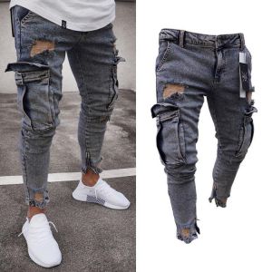 Autumn Men Jeans Casual Pants 2021 New Fashion Frayed Slim Fit Long Denim Pants Hole Jeans