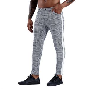 all in one place בגדי גברים Casual Mens Chinos Cotton Slim Fit Men Pants Trousers Skinny Chinos Pants Grey Ankle Length Streetwear Plaid Side Stripe Pants
