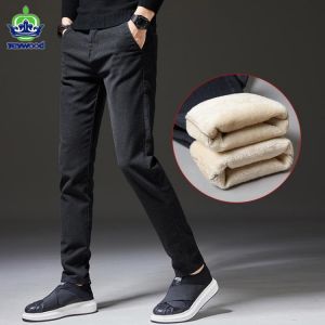 Jeywood 2021 Winter New Men's Warm Casual Pants Business Fashion Slim Fit Stretch Thicken Gray Blue Black Cotton Trousers Mal