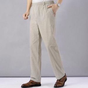 Men's High Waist Trausers Summer Pants Clothing Novelty 2021 Linen Loose Cotton Elastic Band Thin Work Vintage Wide Legs Pant