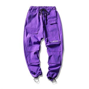 Men Streetwear Cargo Pants 2021 Overalls Mens Baggy Hip Hop Joggers Pants Pockets Harem Pants Purple Sweatpants Korean