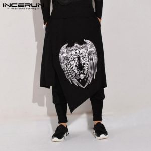 INCERUN Fashion Men Harem Pants Print Joggers Elastic Waist Punk Irregular Trousers Streetwear Men Skirts Pants Harajuku S-5XL