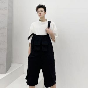 Men's Suspender Shorts Summer New Large Multi Pocket Overalls Capri Hip Men's Japanese Suspender Casual Pants Slim Fit F