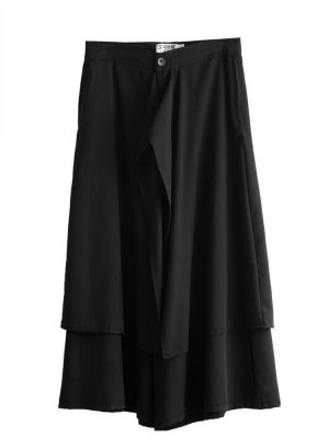 Dark black men's casual pants skirt straight pants loose quarter wide leg pants autumn and winter skirt pants fashion