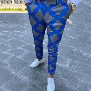 Men's Casual Social Pants Ring Print Skinny Pencil Pants Zipper Elastic Waist Suit Male Pants Trousers Men's clothing