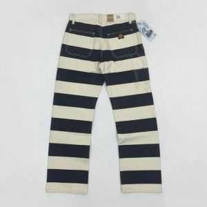 BOB DONG 16oz Prison Pants Multi-Pockets Motorcycle Black White Striped Trousers