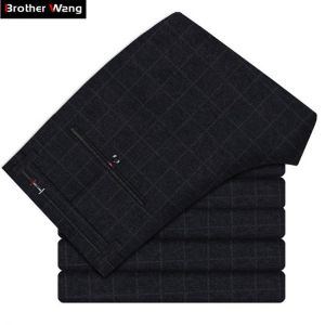 2020 Spring New Men's Plaid Casual Pants Business Fashion Slim Stretch Male Skinny Trousers Brand Clothes Black Blue