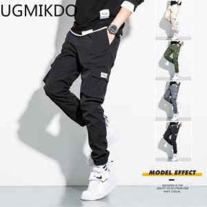 Men's Side Pockets Cargo Harem Pants Ribbons Black Hip Hop Casual Male Joggers Trousers Fashion Casual Streetwear Pants Big S