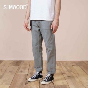 SIMWOOD 2021 Spring Summer New Loose Straight Ankle-length Pants Men 100% Cotton Casual Plus Size Comfortable Trousers SK170188