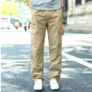 New Arrival Winter Men Cargo Casual Pants Mens Loose plus size Cotton Pants Straight Barrel Multi Pocket Solid Color Trousers