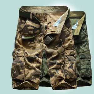 Men's 2021 Summer New Casual Loose Camouflage Cargo Shorts Men Multi-Pocket 100% Cotton Street Military Knee-Length Beach Sho