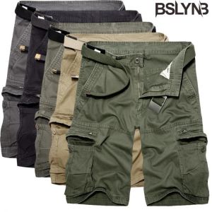 Fashion Mens Summer Cargo Shorts Army Cotton Shorts Men Loose Multi-Pocket Shorts Homme Beach Bermuda Trousers Without Belt