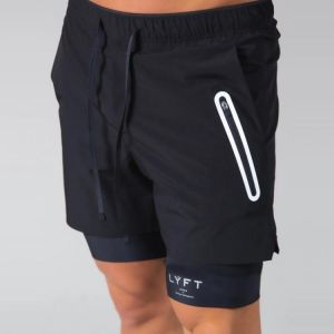 2021 Summer Personalized Zipper Pocket Gym Men's Running Shorts 2 in 1 Sports Shorts Male Double-Deck Quick Drying Men Joggin