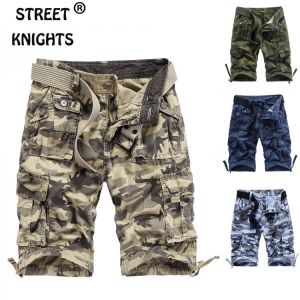 Men's 2021 Summer New Casual Loose Camouflage Cargo Shorts Men Multi-Pocket 100% Cotton Street Military Knee-Length Beach Sho