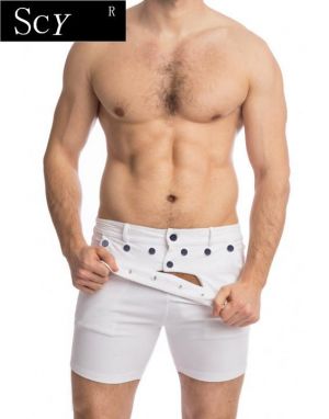 Men's Home Service Functional Button Flip Cover Adult Sexy Pants Men's Leggings Shorts