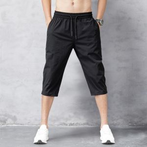 Men's Shorts Summer Breeches 2021 Thin Nylon 3/4 Length Trousers Male Bermuda Board Quick Drying Beach Black Men's Long 