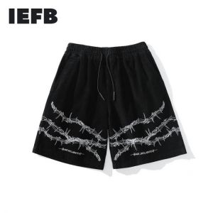 IEFB Men's Wear High Street Hip-hop Embroidery Black Personality Gothic Shorts Tide Knee Length Pants For Men High Qulity 9Y1